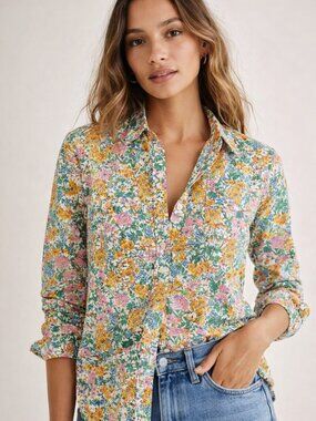 Liberty London Fabric 100% Cotton J.Crew Floral Button Down Shirt, Size 4